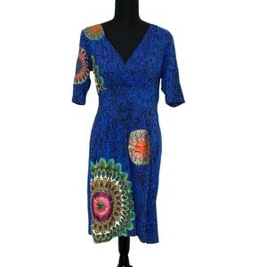 Boho Beaded Pattern Pocket Midi Dress S